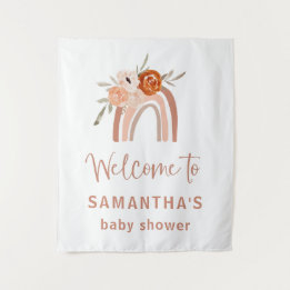Orange Terracotta Boho Rainbow Baby Shower Welcome Tapestry
