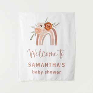 Orange Terracotta Boho Rainbow Baby Shower Welcome Tapestry