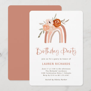 Orange Terracotta Boho Rainbow Birthday Party Invitation