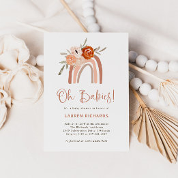 Orange Terracotta Boho | Rainbow Oh Babies Shower Invitation