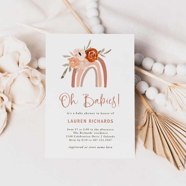 Orange Terracotta Boho | Rainbow Oh Babies Shower Invitation (Creator Uploaded)