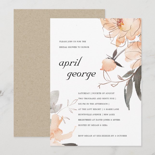 ORANGE TERRACOTTA FLORAL BRIDAL SHOWER INVITE (Front/Back)