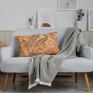 Orange Terracotta Indonesian Batik Floral Pattern Lumbar Cushion