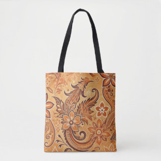 Orange Terracotta Indonesian Batik Floral Pattern Tote Bag