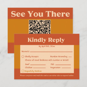 Orange Terracotta Modern Retro QR Code RSVP Card