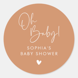 Orange Terracotta Oh Baby Modern Boho Baby Shower Classic Round Sticker