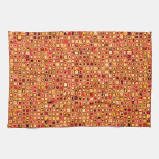 Orange 'Terracotta' Textured Mosaic Tiles Pattern Tea Towel