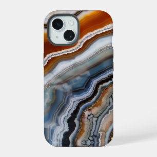Orange Terracotta White Black Blue Agate Geode iPhone 15 Case