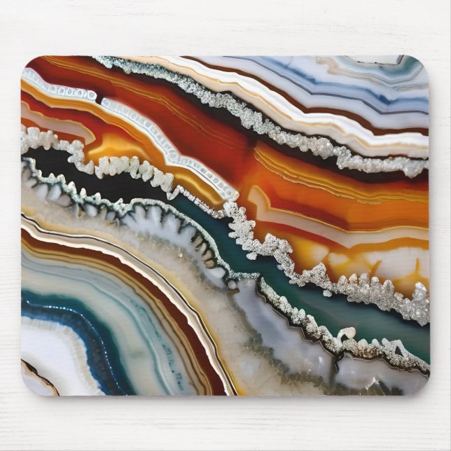 Orange Terracotta White Black Blue Agate Geode Mouse Mat (Front)