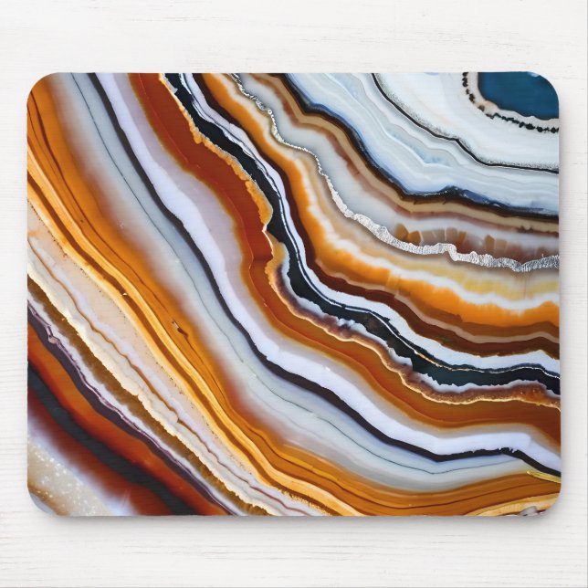 Orange Terracotta White Black Blue Agate Geode Mouse Mat (Front)