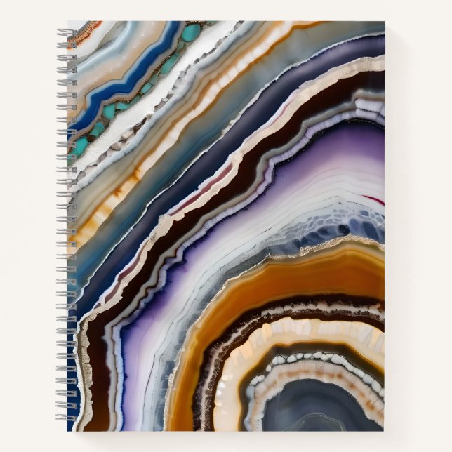 Orange Terracotta White Black Blue Agate Geode Notebook (Front)