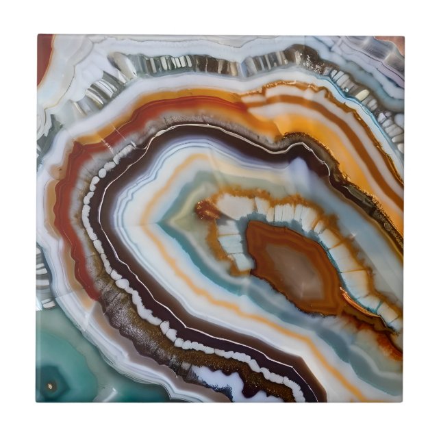 Orange Terracotta White Black Blue Agate Geode Tile (Front)