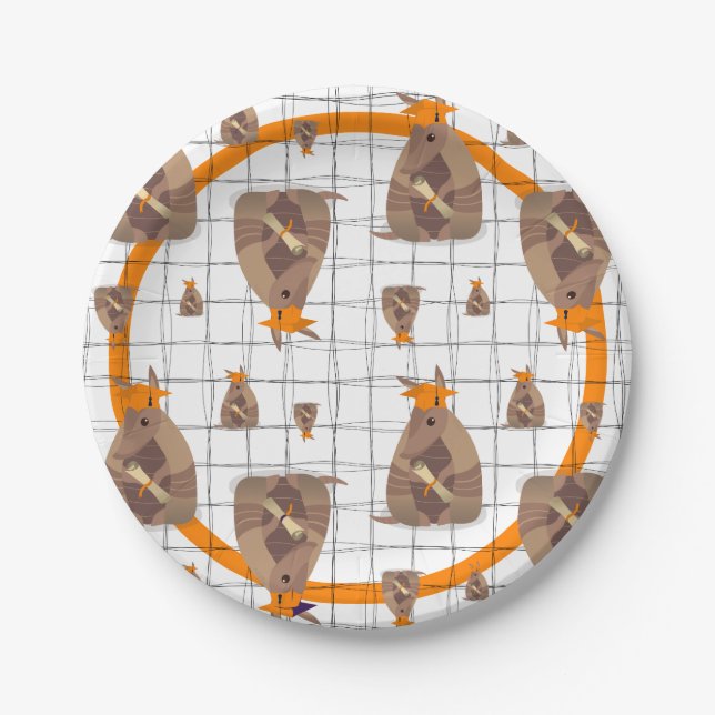 Orange Texas Graduate Armadillo Paper Plate (Front)