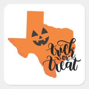 Orange Texas Jack 'O Lantern Face Trick or Treat Square Sticker