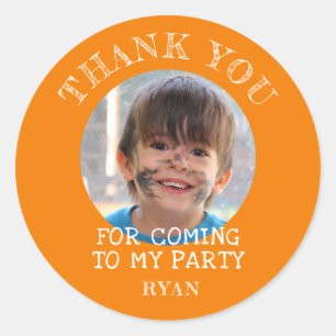 Orange Thank you Birthday Boy Photo Classic Round Sticker