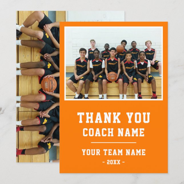 Orange Thank you Coach Card Team Name Photo (Front/Back)