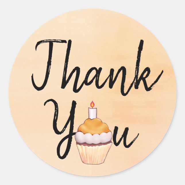 Orange Thank You Cupcake Classic Round Sticker (Front)