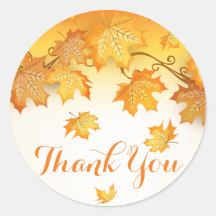 Orange Thank You Rustic Autumn Leaves Classic Round Sticker