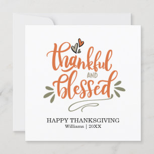 Orange Thankful & Blessed Thanksgiving Card