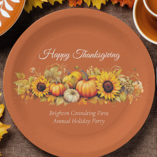 Orange Thanksgiving Party Custom Pumpkin Patch Paper Plate