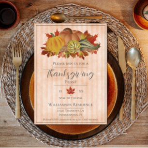 Orange Thanksgiving Pumpkins and Squash Dinner Invitation