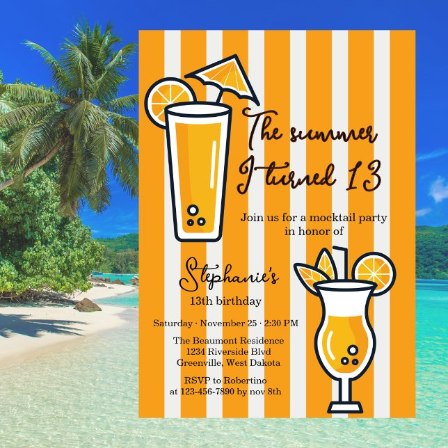 Orange The Summer I Turned 13 Mocktail Birthday Invitation (Creator Uploaded)