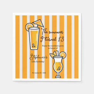 Orange The Summer I Turned 13 Mocktail Birthday Napkin