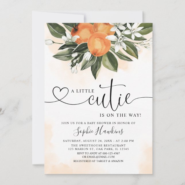 Orange Themed A Little Cutie baby shower  Invitation (Front)
