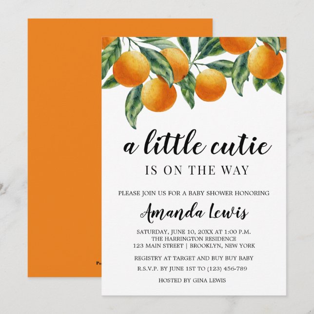 Orange Themed Little Cutie Baby Shower Invitation (Front/Back)