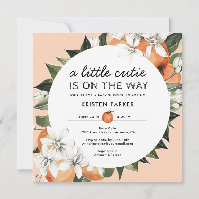 Orange Themed Little Cutie Baby Shower Invitation (Front)
