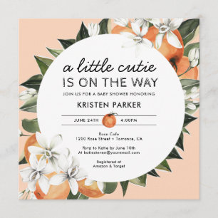 Orange Themed Little Cutie Theme Baby Shower Invitation