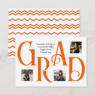Orange Three-Photo Classic & Bold GRAD Letter Announcement