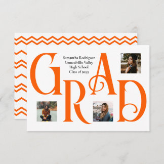 Orange Three-Photo Classic & Bold GRAD Letter Announcement