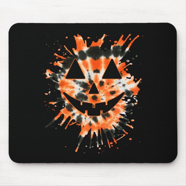 Orange Tie Dye Jack O Lantern Face - Hipe Hallowee Mouse Mat (Front)
