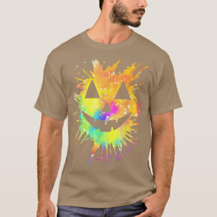 Orange Tie Dye Jack O Lantern Face  Hippie Hallowe T-Shirt