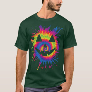 Orange Tie Dye Jack O Lantern Face Hippie Hallowee T-Shirt