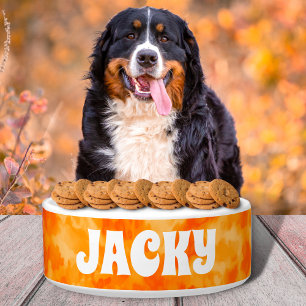 Orange Tie Dye Personalized Dog or Cat Name Bowl