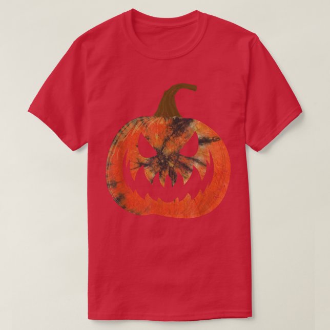 Orange Tie Dye Pumpkin Face Jack O Lantern Hallowe T-Shirt (Design Front)