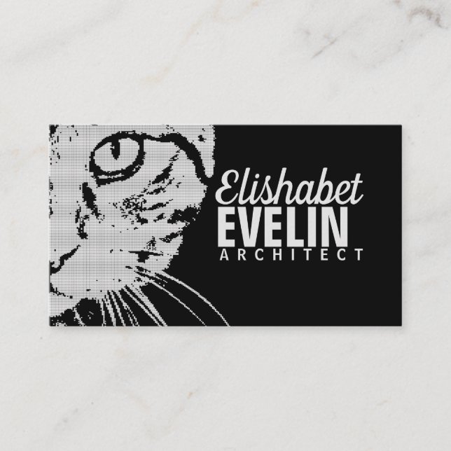 Orange tiger cat face closeup B&W Business Card (Front)