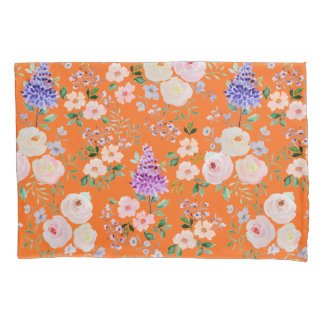 Orange Tiger Coloured Watercolor Floral Pillowcase