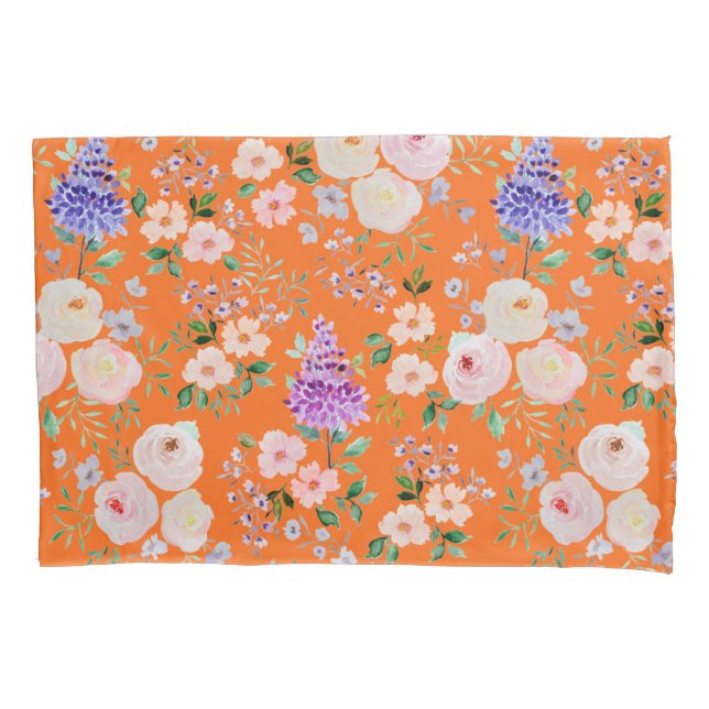 Orange Tiger Coloured Watercolor Floral Pillowcase (Front)