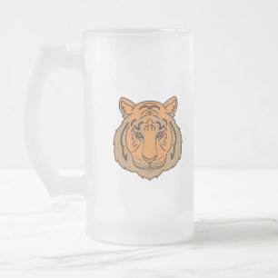 Orange Tiger Face Frosted Glass Beer Mug
