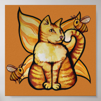 Orange tiger Fairy Cat Bees summertime kitty cats Poster