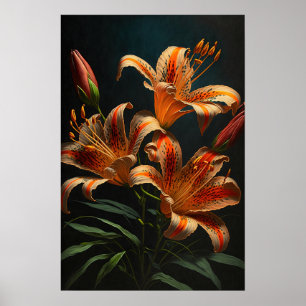 Orange Tiger Lilies Flower Art Print Poster