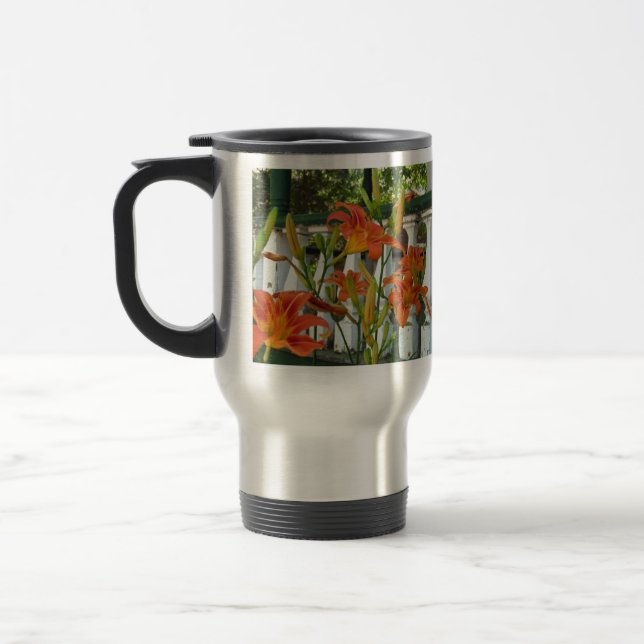 Orange Tiger Lilies - Martha's Vineyard Travel Mug (Left)