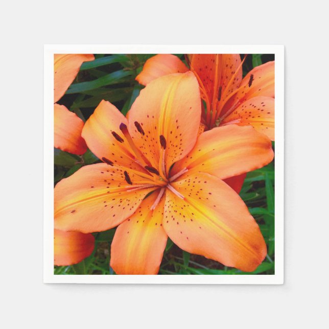 Orange Tiger Lily Floral Napkin (Front)
