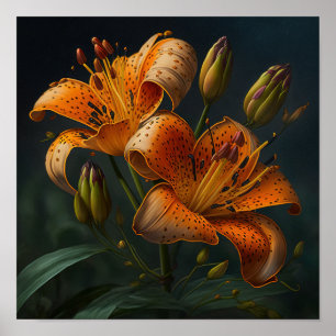 Orange Tiger Lily Flower Art Print Poster