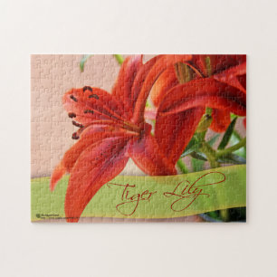 Orange Tiger Lily Flowers Close-Up and Typography Jigsaw Puzzle