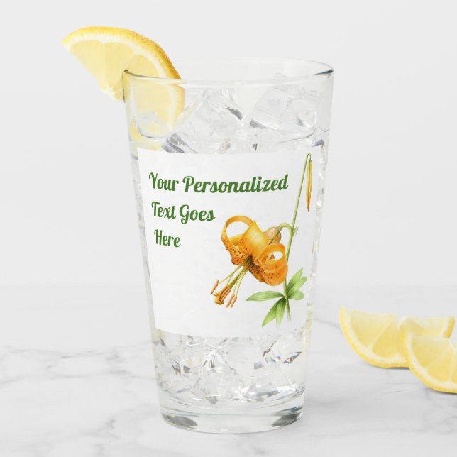 Orange Tiger Lily Personalised Glass (Front Ice)