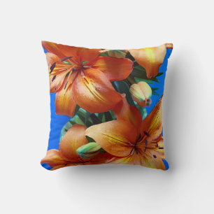 Orange tiger lily print throw pillow